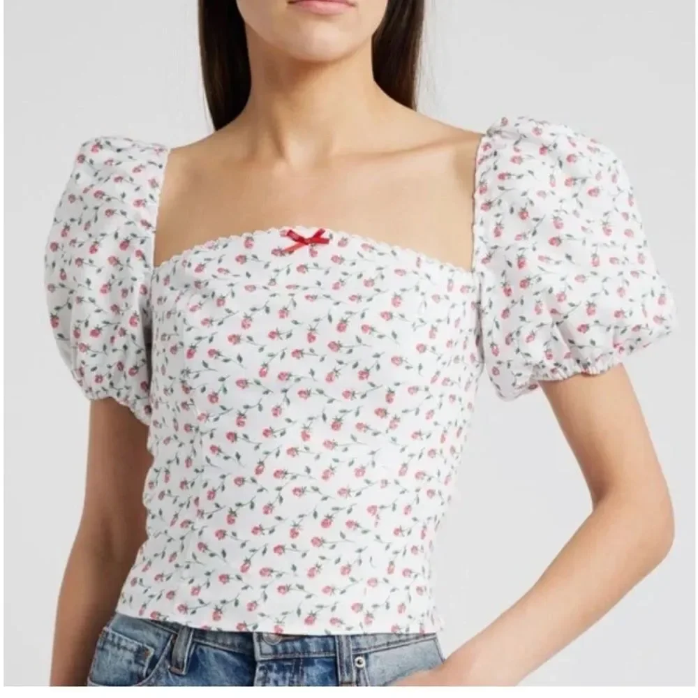 Reformation Marella linen puff sleeve top in Alyssa floral print